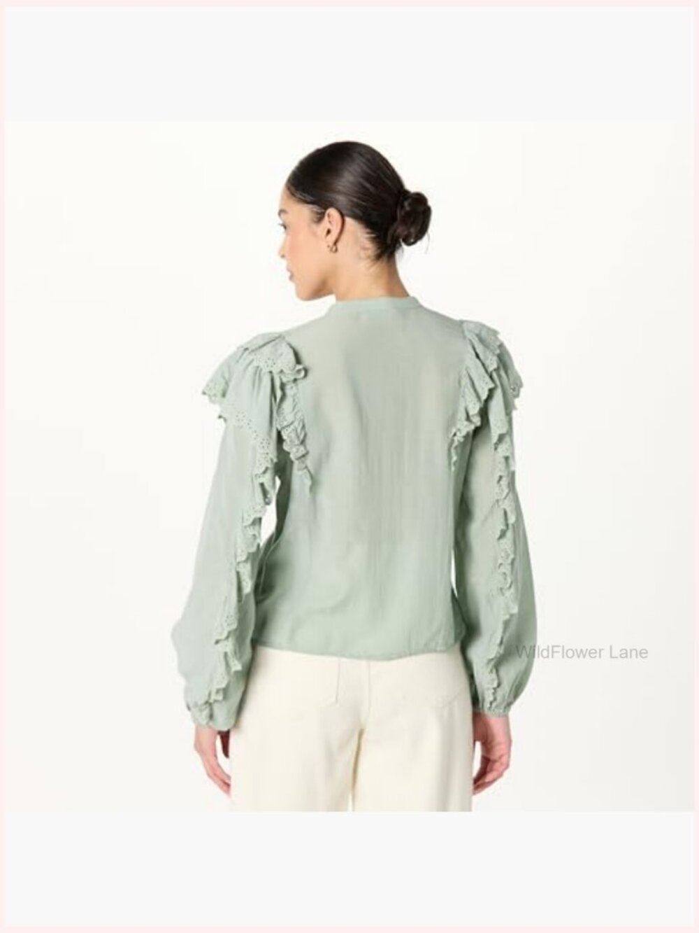 Dramatic Ruffle Sleeve Cotton Blouse - Loose Fit, Button Front - Picture 2 of 7